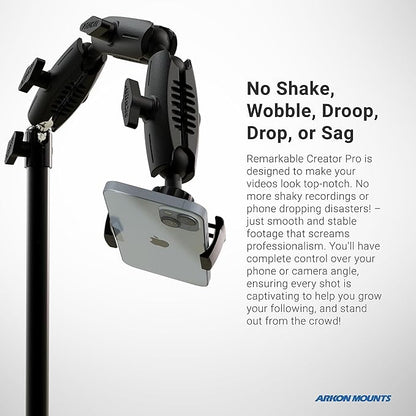 ARKON Mounts - Overhead Phone Mount - Versatile Solution for Artists, and Nail Art - Sturdy and Stable Design with 360-Degree Adjustability - Ideal for Video Recording, Vlogging, Cooking, and Drawing