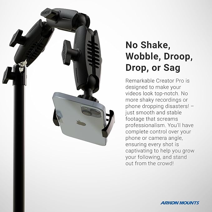 ARKON Mounts Remarkable Creator Pro Mount with Pink Extension Pole | for Content Creators & Hobbyists | 360 Adjustable Angle | Heavy-Duty Base | Fits iPhone, Samsung, Google, & More