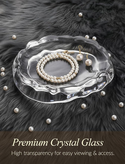 NiHome Clear Glass Jewelry Tray, Ring Dish and Trinket Holder for Women, Gift for Birthday, Anniversary, Christmas, or Valentine’s Day, Decorative Organizer for Vanity, Bathroom, or Bedroom