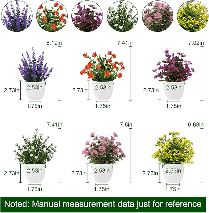 Artificial Small Plant 6pcs Fake Flower Potted Plant Bathroom Faux Plant for Indoor Decor Window Tabletop Office Colorful Flower