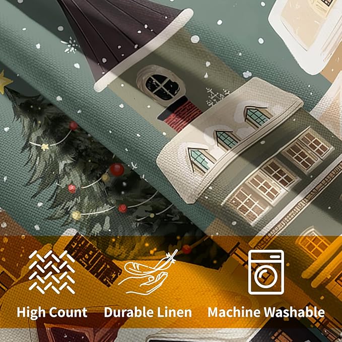 Christmas Snoflake Pillow Covers 16x16 Set of 2 Green House Throw Pillow Covers Winter Pillowcase Linen Decoration Farmhouse Cozy Soft Cushion Case Couch for Indoor Outdoor Home Decor