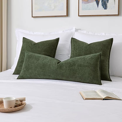 Kevin Textile 14x36 Inch Long Lumbar Cover 1 Pack Soft Boucle Textured Decorative Waterproof Rectangle Cushion Elegant Accent Pillows for Couch Sofa Chair Bed Home Decor Indoor Outdoor Olive Green
