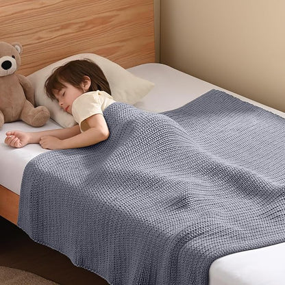 Guohaoi Knitted Weighted Blanket Kids (Light Grey 40"x60" 7lbs) No Beads Cooling Heavy Blanket, Home Decor Breathable Chunky Knit Blanket for All-Season Use