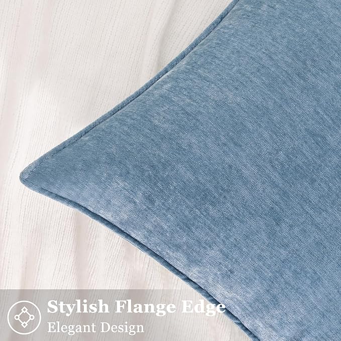 decorUhome Spring Couch Euro Sham Throw Pillow Covers 26x26 Set of 2, Decorative Soft Velvet Neutral Chenille Pillow Covers with Elegant Design for Sofa Bed Living Room Home Decor, Blue Grey