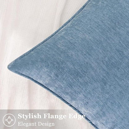 decorUhome Spring Couch Euro Sham Throw Pillow Covers 26x26 Set of 2, Decorative Soft Velvet Neutral Chenille Pillow Covers with Elegant Design for Sofa Bed Living Room Home Decor, Blue Grey