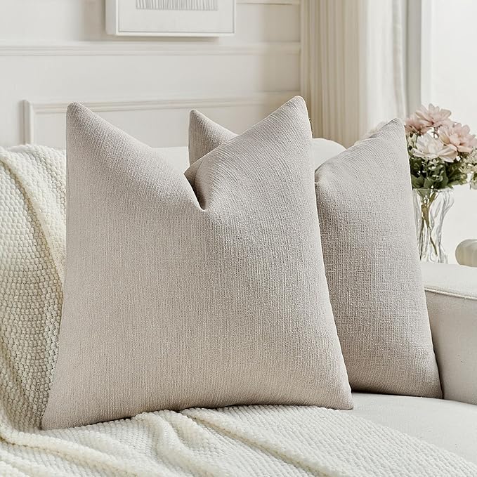 FUTEI Oatmeal Chenille Decorative Throw Pillow Covers 22x22 Inch Set of 2,Soft Cozy Faux Linen Textured Cushion Case,Farmhouse Home Decor for Couch Living Room