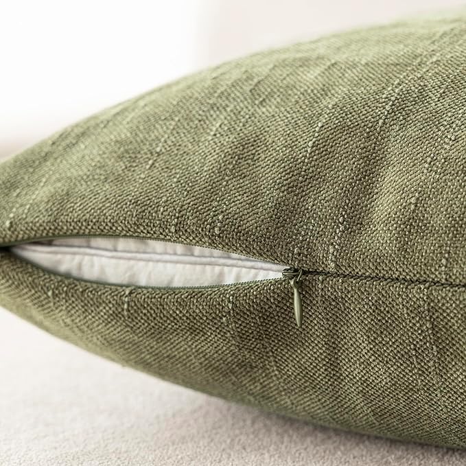 Foindtower Pack of 2 Textured Chenille Throw Decorative Pillow Covers Square Accent Solid Cushion Cover Neutral Farmhouse Lumbar Pillow Case for Couch Sofa Bedroom Living Room 12x20 Inch,Sage Green