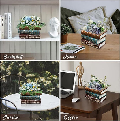 Book Flower Vase Stacked Books Shaped Flower Pot Book Planter Candy Bowl Snack Storage Box Trinket Candy Dish Vintage Home Decor Gifts for Book Lovers