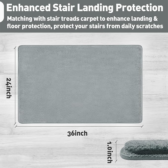 PURE ERA Carpet Stair Tread Landing Mat Area Rug Ultra Plush Shag Soft Non Slip Skid Resistant Tape Free Indoor Doormat Washable Reusable Greenish Gray 2' X 3'
