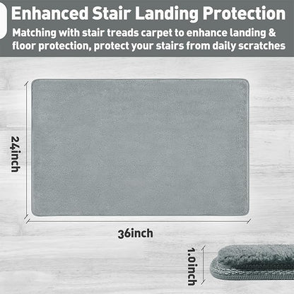 PURE ERA Carpet Stair Tread Landing Mat Area Rug Ultra Plush Shag Soft Non Slip Skid Resistant Tape Free Indoor Doormat Washable Reusable Greenish Gray 2' X 3'