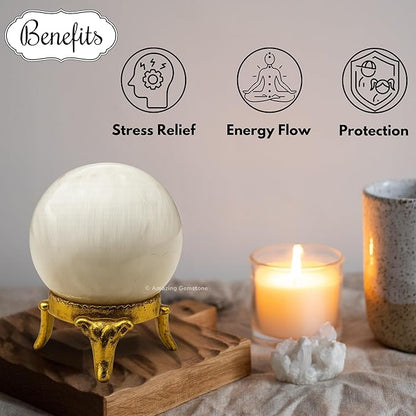 Amazing Gemstone Scolecite Crystal Ball with Stand - 1.5 Inches Crystal Sphere Meditation Balls for Witchcraft and Decorative Balls