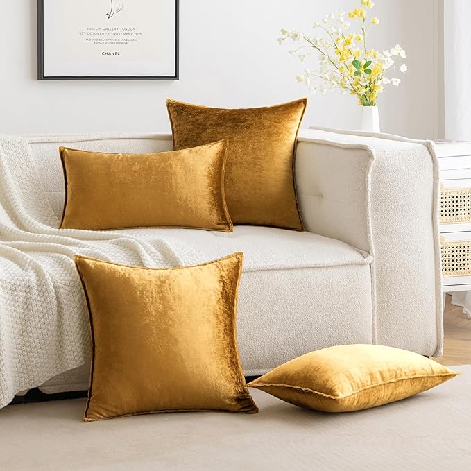 MIULEE Fall Pack of 2 Dark Gold Decorative Velvet Throw Pillow Cover Soft Pillowcase Solid Square Cushion Case for Sofa Bedroom Car 20x20 Inch 50x50 cm