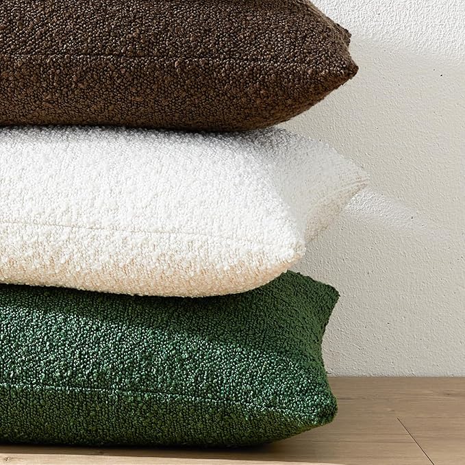 Mixhug Decorative Boucle Throw Pillow Covers, Forest Green, 12 x 20 Inches, Pack of 2 - Textured Boho Pillow Covers for Couch and Bed