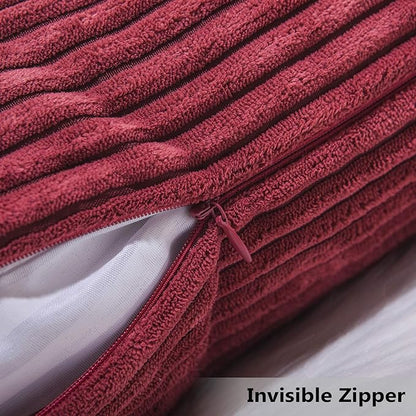 Home Brilliant Red Pillow Covers 26x26 2 Pack Euro Sham Super Soft Striped Corduroy Large Throw Pillow Cover Living Room Valentine's Decor, 26 x 26 Inches, 66x66 cm, Burgundy