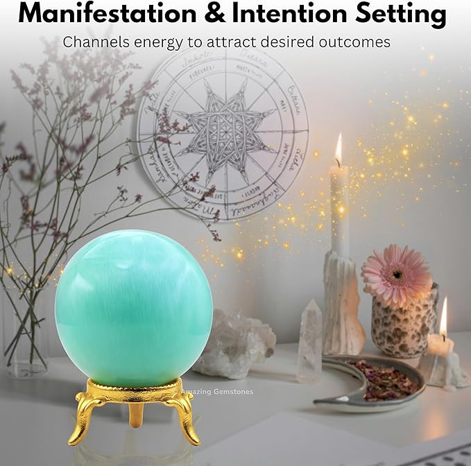 Amazing Gemstone Amazonite Crystal Ball with Stand - 1.5" Inches Crystal Sphere Meditation Balls for Witchcraft and Decorative Balls