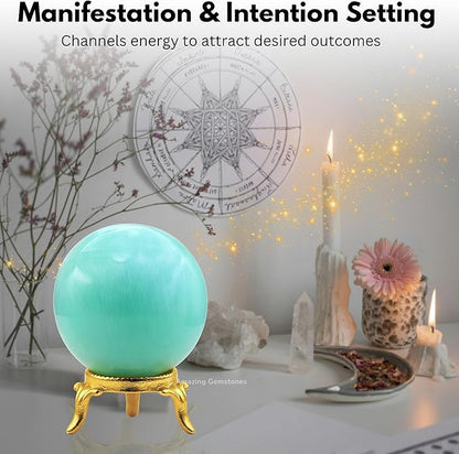 Amazing Gemstone Amazonite Crystal Ball with Stand - 1.5" Inches Crystal Sphere Meditation Balls for Witchcraft and Decorative Balls