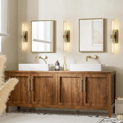 Wall Sconces Set of Two, 22.8" Gold Bathroom Sconces Wall Lighting with Clear Glass, Modern Sconces Wall Decor Brass Light Fixtures for Bathroom Mirror Living Room Hallway Bedroom