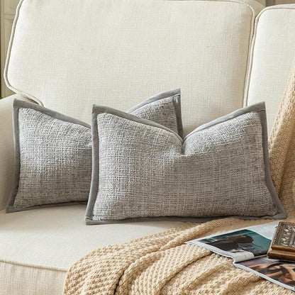Yaertun Pack of 2 Chenille Textured Decorative Throw Pillow Covers Accent Solid Cushion Cover Soft Cozy Pillow Case with Velvet Back for Couch Sofa Bed Living Room 16x24 Inch Light Grey