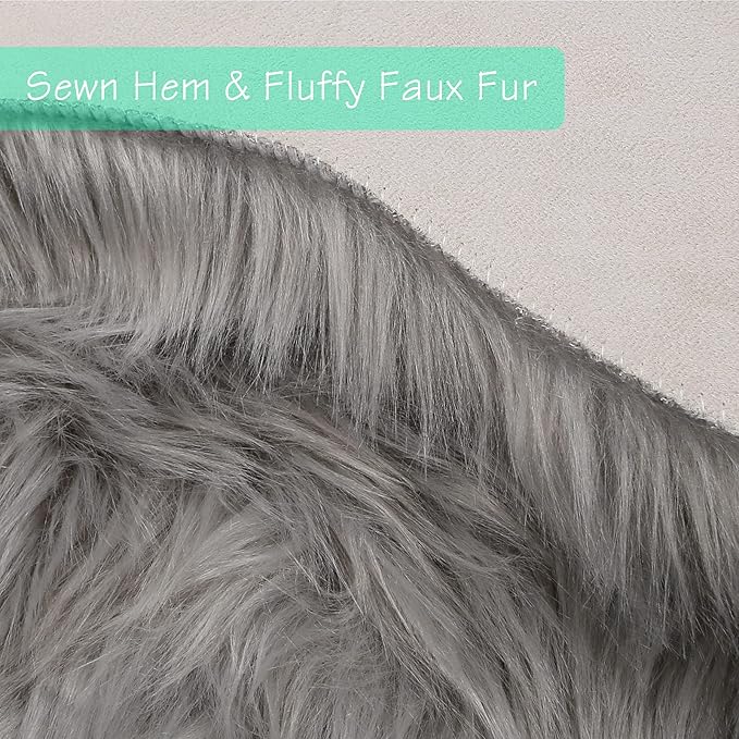 duduta Grey Faux Sheepskin Round Rug 4x4 ft, Fluffy Shag Fur Bedroom Nursery Kids Playroom Rug Dorm Decor Non Slip Washable