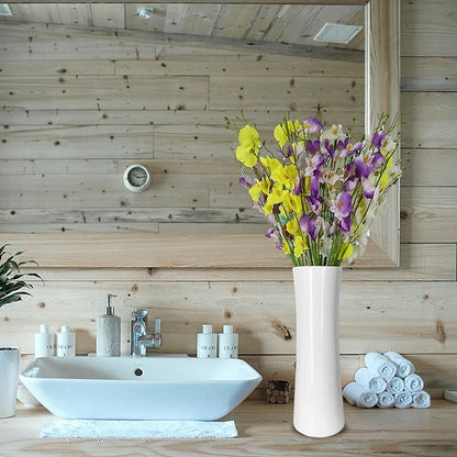 12Inch Tall White Ceramic Flower Vase,Home Decor White Vases for Pampas Grass,Textured Modern Vases for Living Room Decorations,Shelf,Table Centerpieces,Farmhouse Small Ceramic Vase