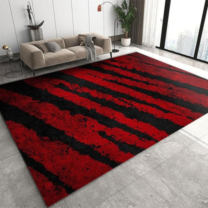 Red Black Retro Tabby Pattern Texture Area Rug, Modern Abstract Print Large Rugs, Indoor Non-Slip Kids Rugs, Machine Washable Breathable Durable Carpet for Front Entrance Floor Decor,4 x 6ft