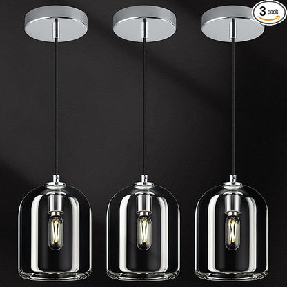 Modern Chrome Pendant Lights Kitchen Island Ceiling Chandelier Indoor Crystal Hanging Light Fixtures for Dining Room Kitchen Living Room Bedroom（3Pack）