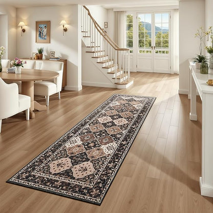 Lessymo Washable Hallway Rugs, 2.6x8 Moroccan Runner Rug with Rubber Backing Non Slip, Vintage Long Rug Carpet for Bedroom Laundry Room Entryway, Taupe and Beige
