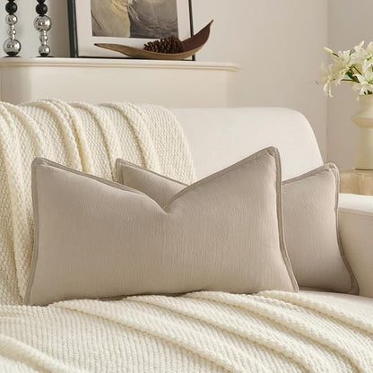 FUTEI Oatmeal Chenille Throw Pillow Covers 12x20 Inch Set of 2,Edges Double-Stitched Lumbar Pillow Cases,Modern Home Decor for Couch Living Room