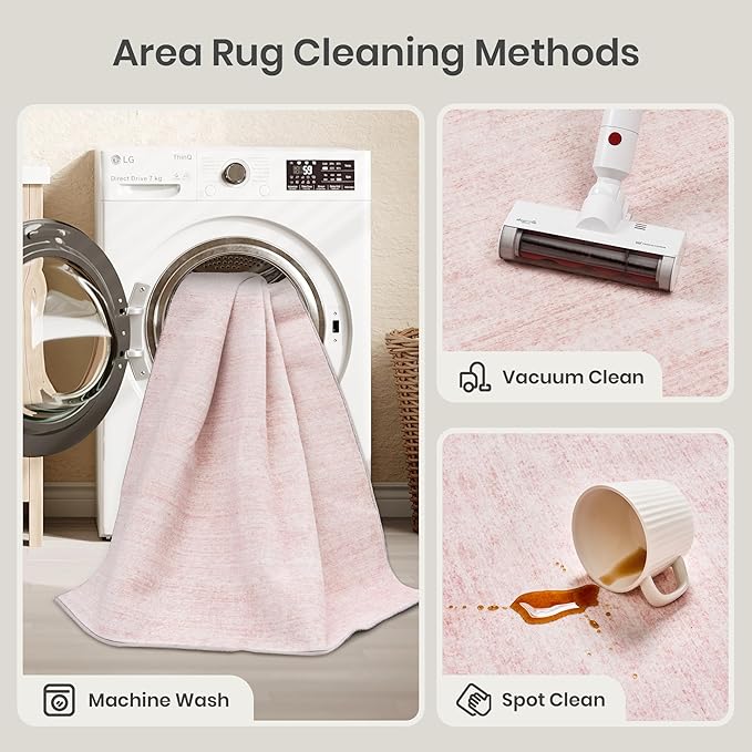 Valenrug Washable Rugs 6x9 - Non Slip 6x9 Area Rugs for Living Room, Stain Resistant Area Rugs for Bedroom, Foldable Machine Washable Area Rug(6'x9', Light Pink)