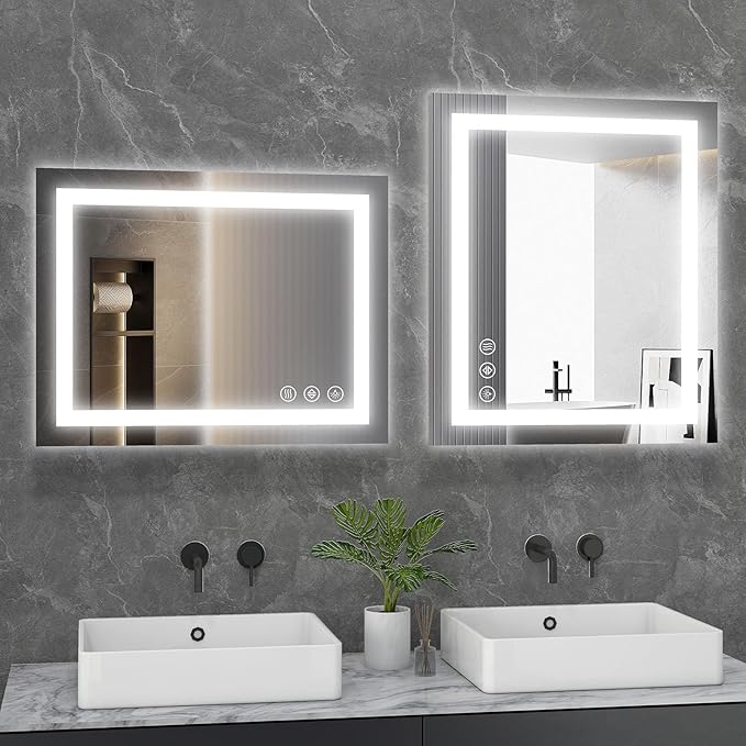 Sweetcrispy 24.1"x36.1" Smart Anti-Fog LED Bathroom Mirror with Front Light & Backlit, 3 Color Temperatures, Dimmable, Memory Function, Rectangle Modern Vanity Mirror