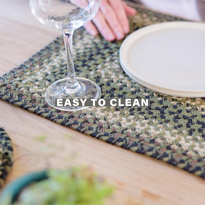 Homespice Pinecone Jute Woven Placemats, Warm Country Rustic Decor, Set of 4, Green 13x19 Rectangle Table Mats - Vibrant Colors, Durable, Easy to Clean and Protects Furniture