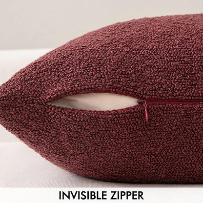MIULEE 18x18 Inch Christmas Decorative Pillow Covers for Couch Bed Set of 2 Textured Boucle Neutral Winter Throw Pillows Burgundy Accent Solid Cushion Pillowcases Sofa Livingroom Home Decor