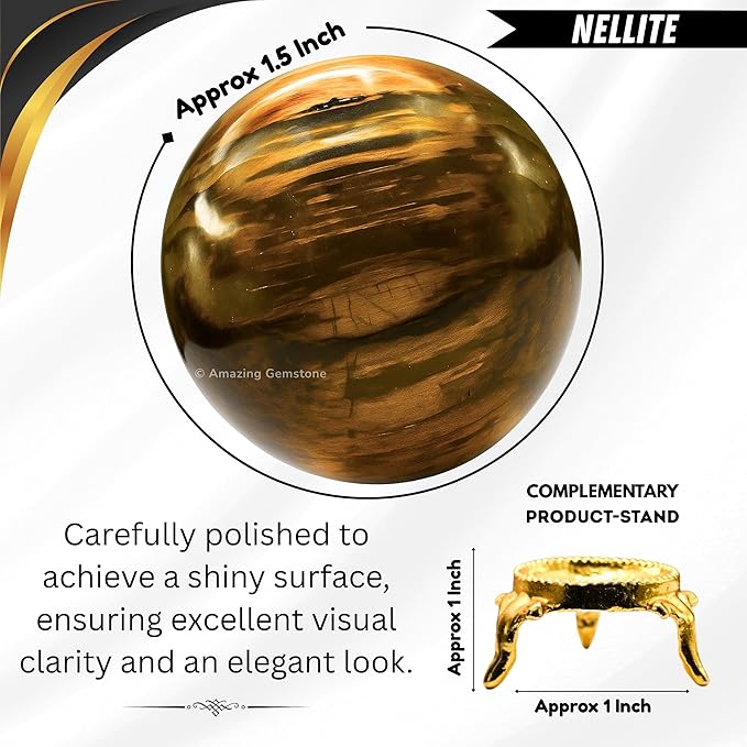 Amazing Gemstone Nellite Crystal Ball with Stand - 1.5" Inches Crystal Sphere Meditation Balls for Witchcraft and Decorative Balls