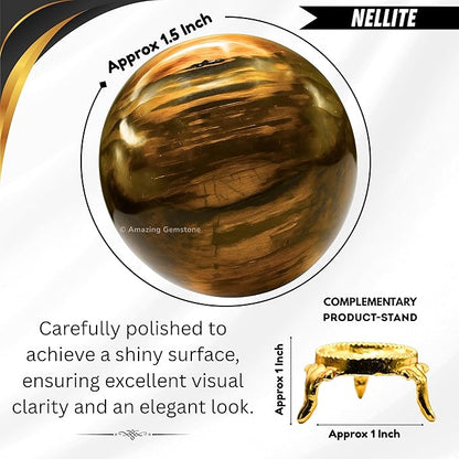 Amazing Gemstone Nellite Crystal Ball with Stand - 1.5" Inches Crystal Sphere Meditation Balls for Witchcraft and Decorative Balls