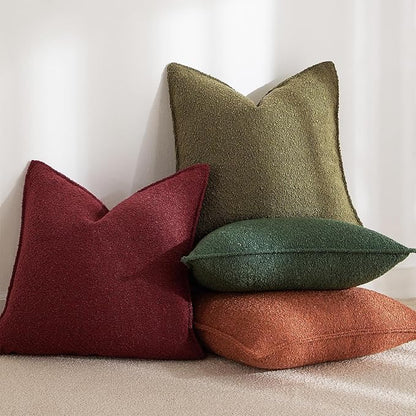 JUSPURBET 26x26 Pillow Covers Set of 2 Decorative Throw Pillow Covers Case for Couch Sofa Bed Soft Boucle Textured Cushion Covers with Hidden Zipper for Home Decor Living Room,Olive Green