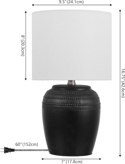 JONATHAN Y JYL5707A-SET2 16.75" Black Rustic Reeded Ceramic Table Lamp Set of 2 for Living Room, Traditional Farmhouse Bedside Nightstand Lamps with White Linen Shade, LED Bulbs Included