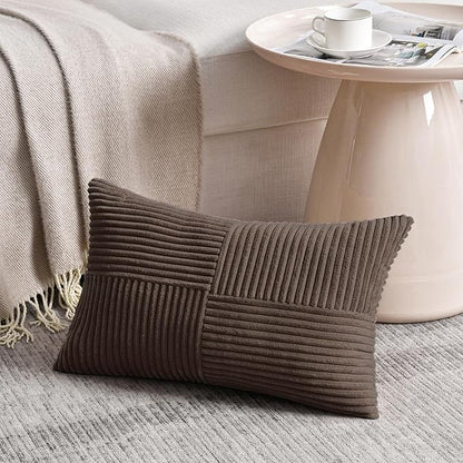Fancy Homi 2 Packs Dark Brown Lumbar Decorative Throw Pillow Covers 16x32 Inch for Living Room Couch Bed, Rustic Farmhouse Boho Home Decor, Soft Striped Corduroy Rectangle Accent Cushion Case 40x80 cm