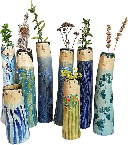 Spring Bud Vases, Bohemian Family Face Vase Boho Cute Home Decor, Character Vase Flower Plant Holder Bathroom Shelf Decor for House Decor Living Room Wedding Centerpieces (C)