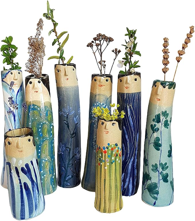 Spring Bud Vases, Bohemian Family Face Vase Boho Cute Home Decor, Character Vase Flower Plant Holder Bathroom Shelf Decor for House Decor Living Room Wedding Centerpieces (B)