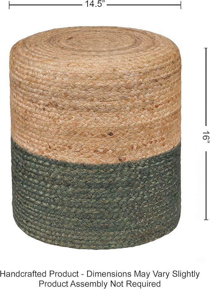 REDEARTH · Cylindrical Pouf Foot Stool Ottoman - Jute Braided Pouffe Poof Accent Sitting Footrest for The Living Room, Bedroom, Nursery, Patio, Lounge - Set of 2 (14.5”X14.5”X16”; Natural Olive)