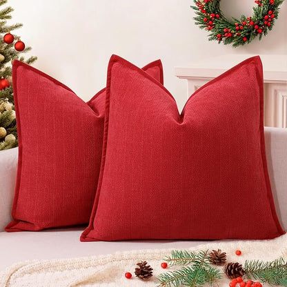 ZWJD Red Pillow Covers 26x26 Set of 2 Chenille Throw Red Pillows Cushion Covers with Elegant Design Soft and Luxurious Decorative Pillows for Couch, Bed, and Home Decor