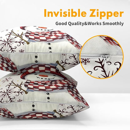 Christmas Pillow Covers 24x24 Set of 2 Red Snowman Throw Pillow Covers Winter Pillowcase Linen Decoration Farmhouse Bird Cozy Soft Cushion Case Couch for Indoor Outdoor Home Decor