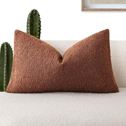 Foindtower Decorative Textured Boucle Throw Pillow Covers Accent Solid Lumbar Pillow Cases Neutral Soft Cozy Couch Cushion Case for Chair Sofa Bedroom Living Room Home Decor 12x20 Inch,1PC,Red Taupe