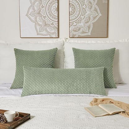 Kevin Textile Spring 14x36 Inch Long Lumbar 1 Pack Boho Decorative Throw Pillow Cover Soft Striped Corduroy Rectangle Cushion Case Farmhouse Solid Accent for Living Room Couch Sofa Bed, Sage Green