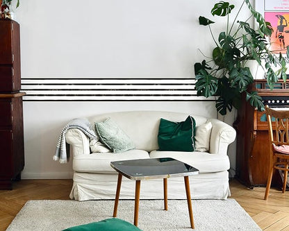 FLFK Wallpaper Border - Black and White Striped Wall Borders Decal Peel and Stick Trim 7" x 240"