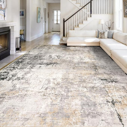 Area Rug Living Room Rugs - 10X14 Modern Abstract Soft Indoor Neutral Washable Rug Stain Resistant Non-Slip Low Pile Carpet for Bedroom Dining Room Home Office - Charcoal Grey