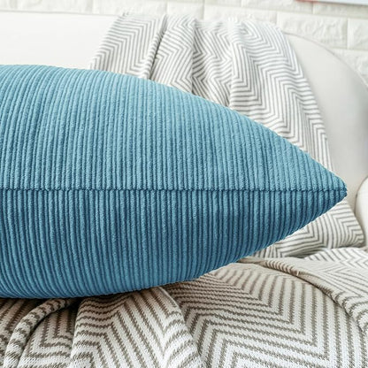 HWY 50 Smoke Blue Chenille Throw Pillow Covers 16x16 Inch with Triple Buttons, Soft Farmhouse Accent Decorative Cushion Cases for Couch Sofa Bed Bedroom Pack of 2