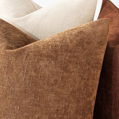 MIULEE Pack of 2 Decorative Throw Pillow Covers Soft Chenille Throw Pillows Solid Neutral Farmhouse Textured Cushion Covers for Couch Sofa Bedroom Living Room 20x20 Inch, Brown