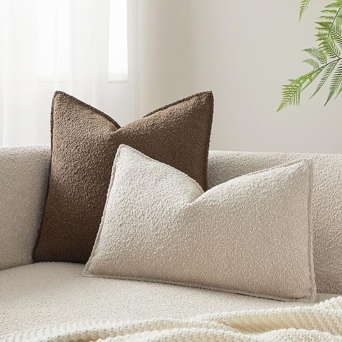 JUSPURBET 14x24 Pillow Covers Set of 2 Decorative Throw Pillow Covers Case for Couch Sofa Bed Soft Boucle Textured Lumbar Cushion Covers with Hidden Zipper for Home Decor Living Room,Beige