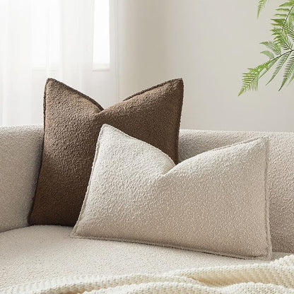 JUSPURBET 14x24 Pillow Covers Set of 2 Decorative Throw Pillow Covers Case for Couch Sofa Bed Soft Boucle Textured Lumbar Cushion Covers with Hidden Zipper for Home Decor Living Room,Beige